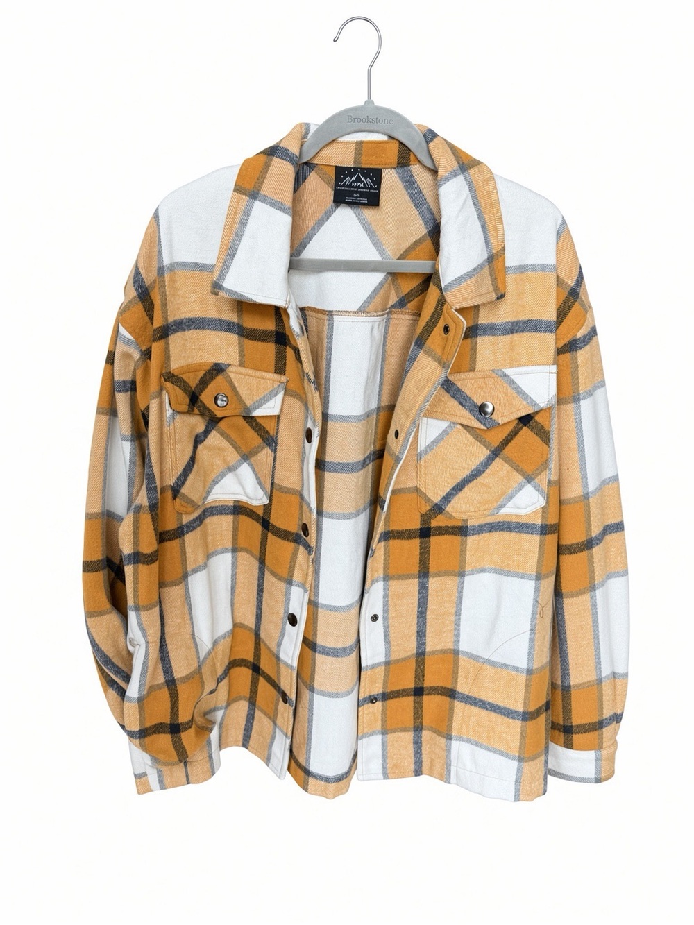 HFX Women’s Large Mustard Yellow Plaid Flannel Shacket – Snap Front, Size Large